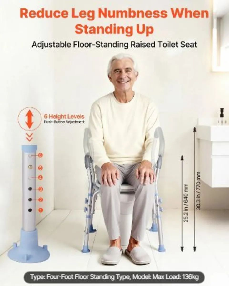 Raised Toilet Seat with Arms, 136 kg Load Capacit - Image 1
