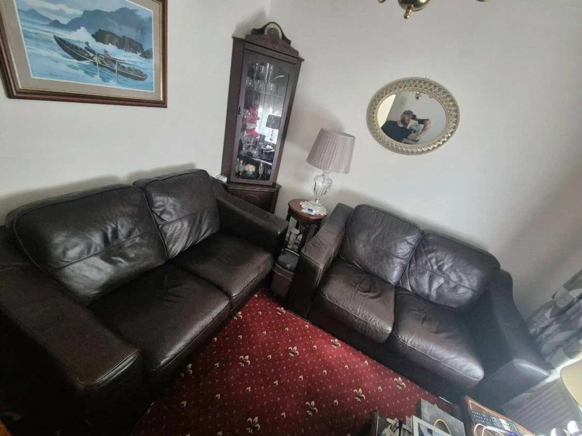 2 x 2 seater leather couches - Image 1