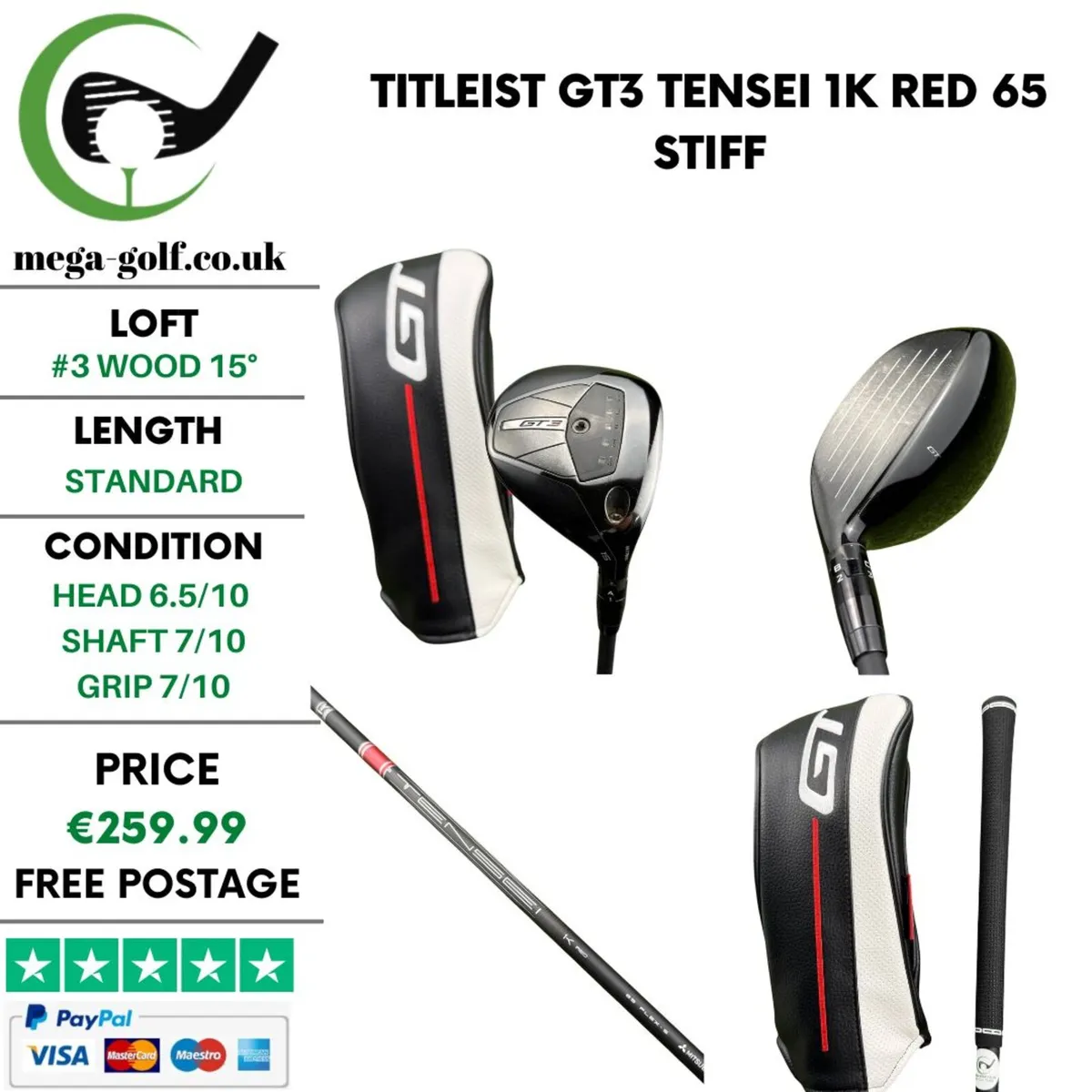 Titleist GT3 #3 Wood 15° / Tensei 1K Red 65 Stiff - Image 1