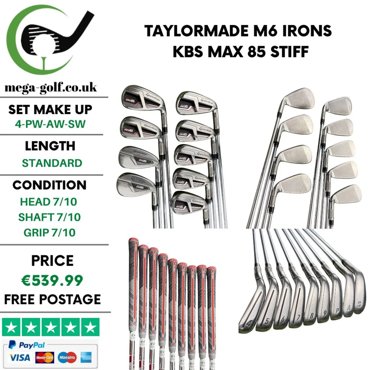 Taylormade M6 Irons / 4-Pw-Aw-Sw /KBS Max 85 Stiff - Image 1