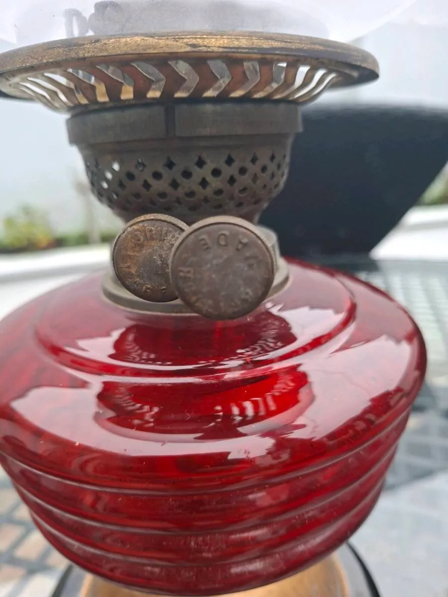 Antique Victorian British made Cranberry Oil Lamp - Image 4
