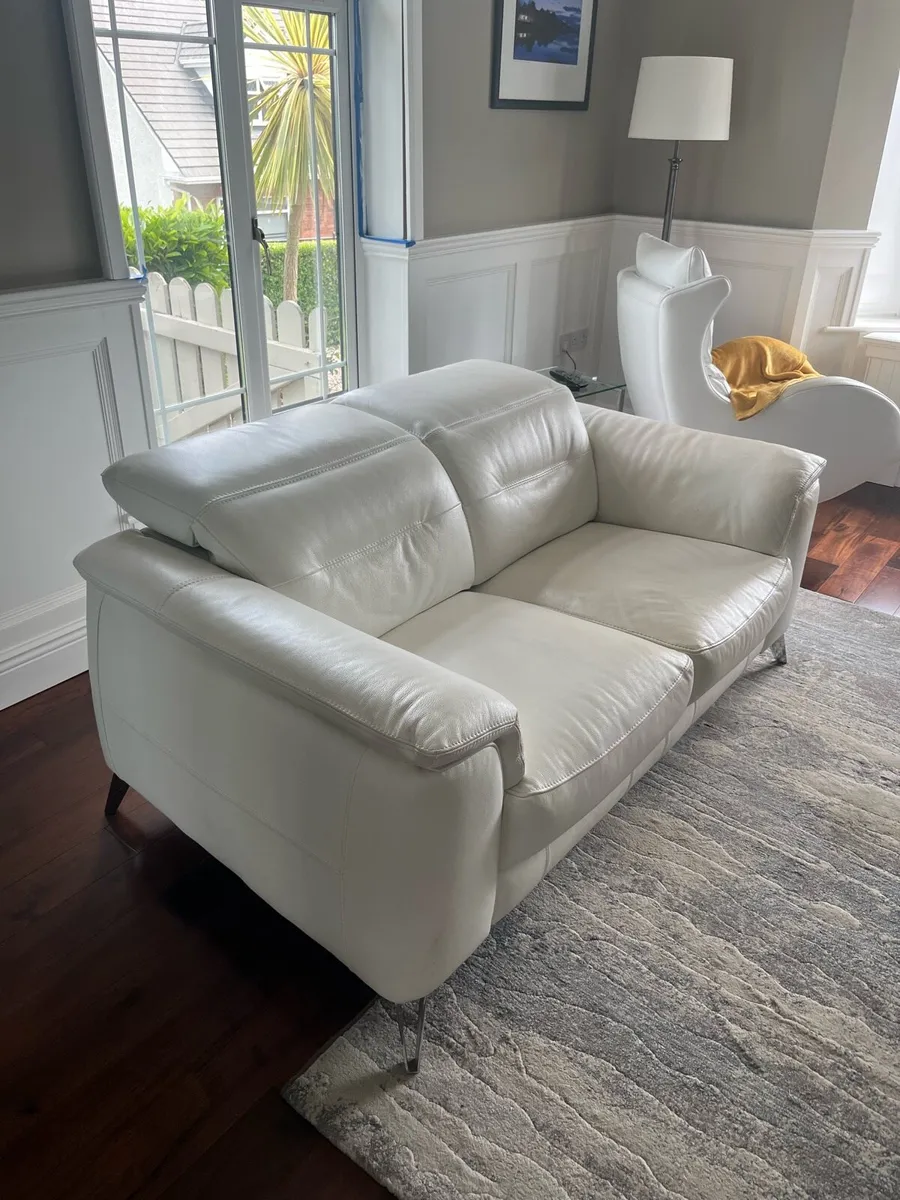 White Leather sofa and foot stool - Image 3