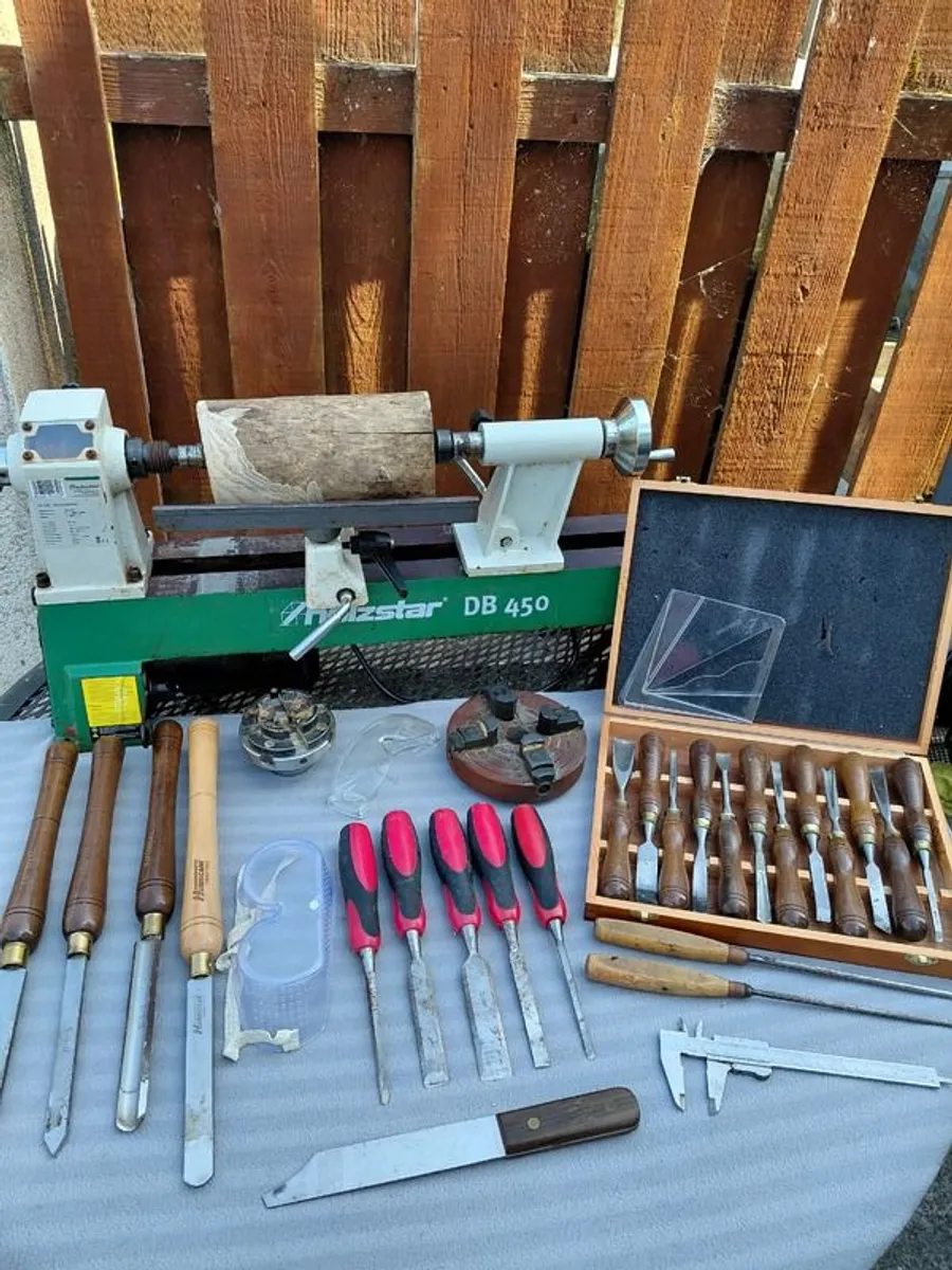 Holzstar DB 450 Wood Turning Lathe and Accessories - Image 1