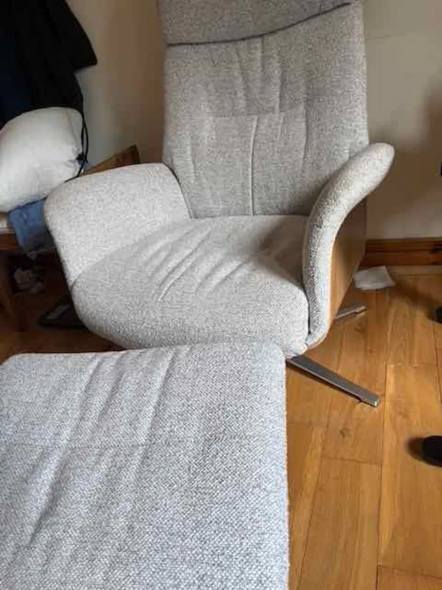 Light Grey Fabric Recliner & Footstool - Sonesta - Image 1