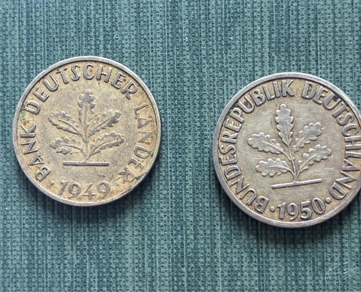 Rare 1949/50 German Republic 10 Peennig Coins - Image 1