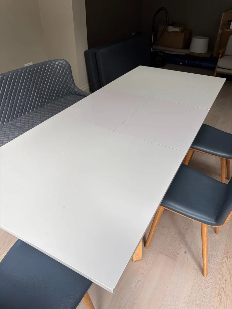 Extendable Dining Table, 4 Chairs & Bench - Image 1
