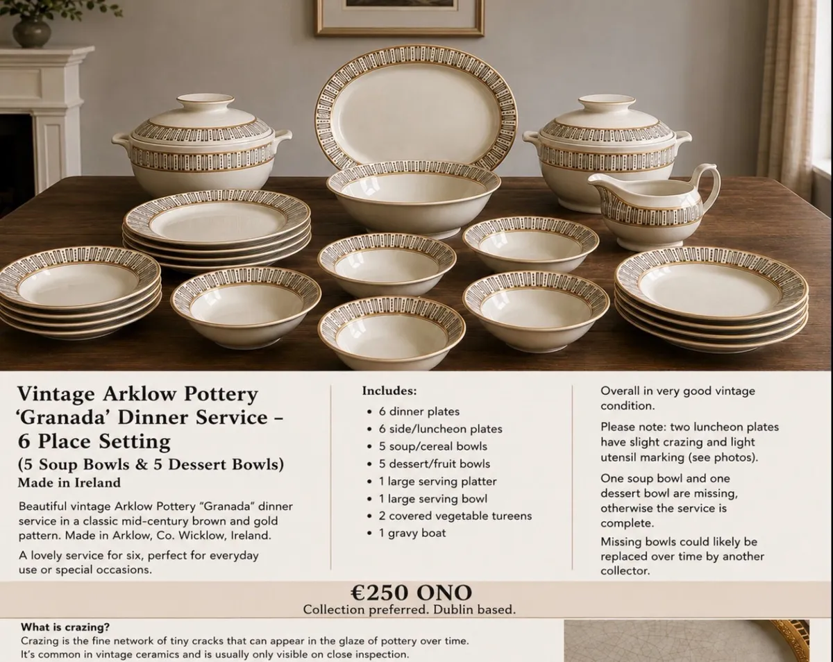 Vintage Arklow Pottery ‘Granada’ Dinner Service - Image 1