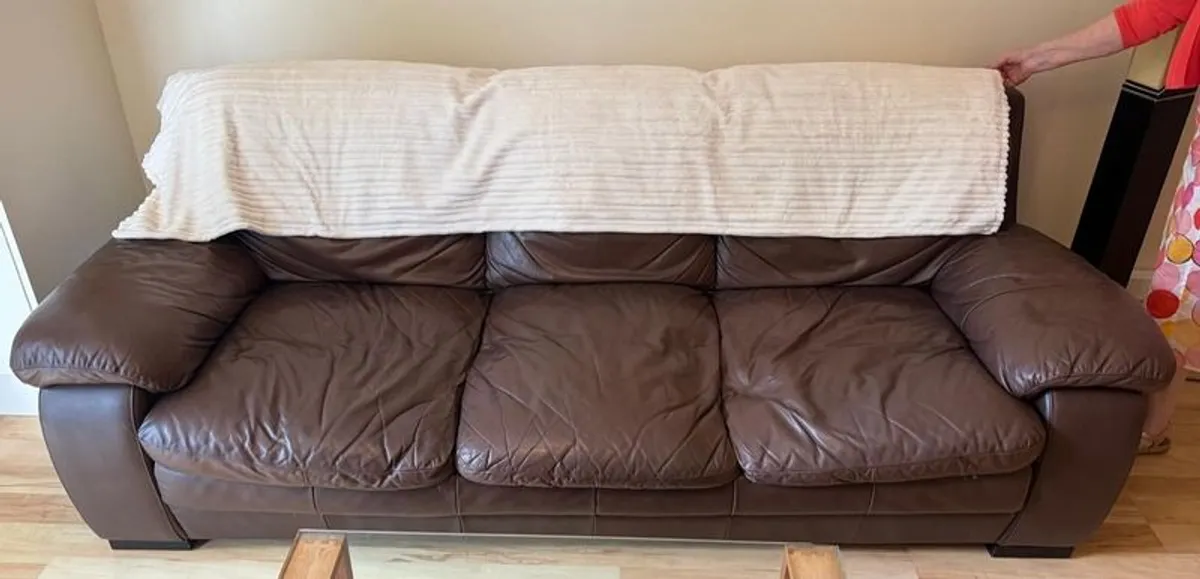 Brown leather 3-seater and 2-seater sofas (sold separately or together; open to offers) - Image 3