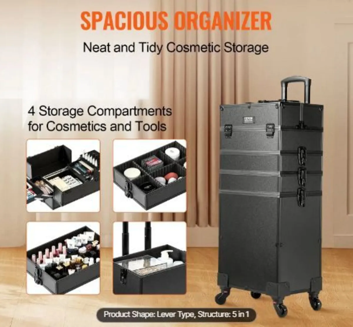 5 in 1 Professional Makeup Train Case Aluminum - Image 1