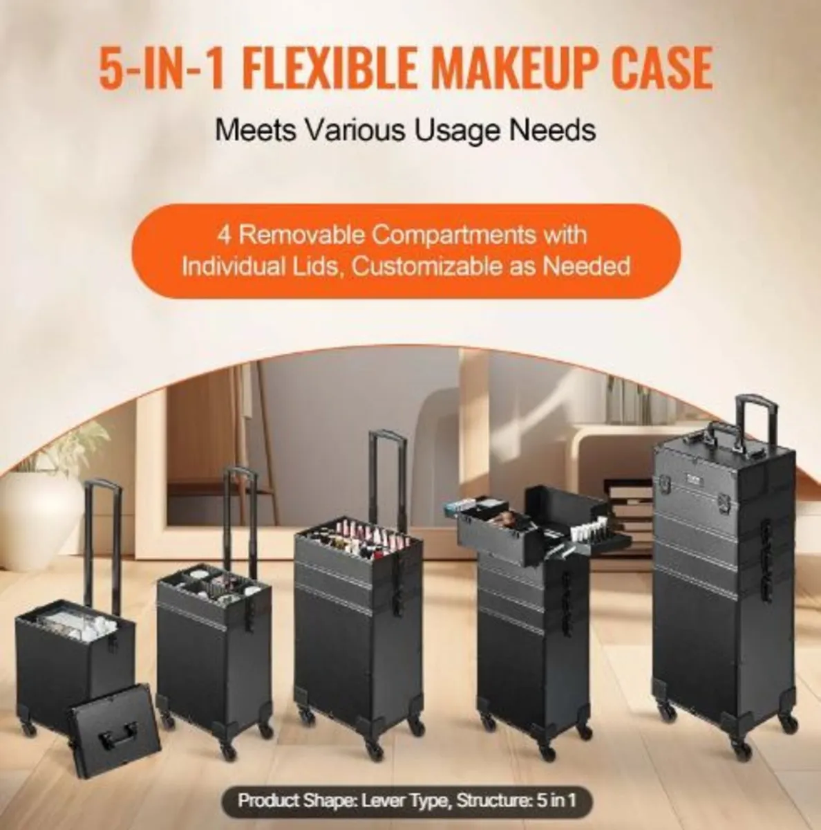 5 in 1 Professional Makeup Train Case Aluminum - Image 3