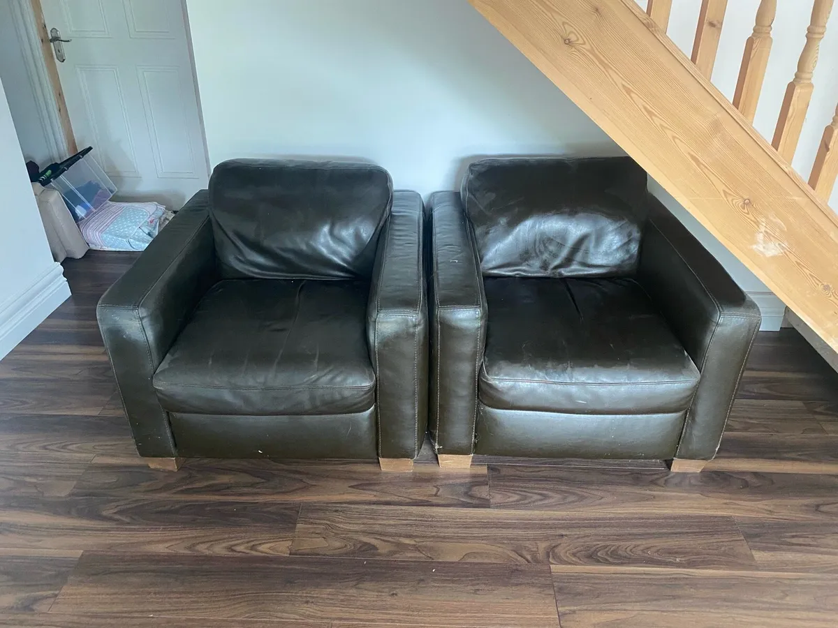 Leather 2 seater and 2 single leather seats - Image 2