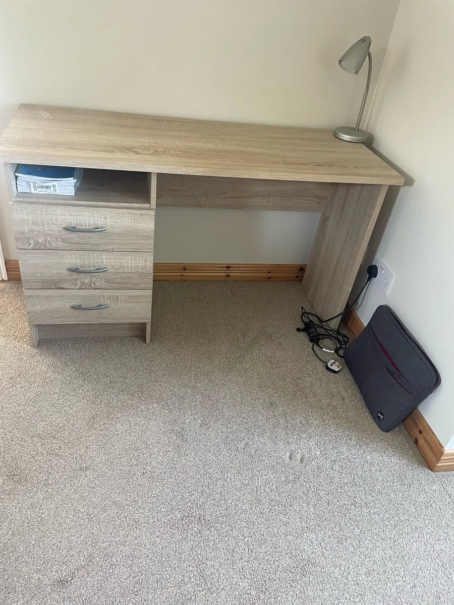 Modern Dark Wood Study Desk with Drawers - Image 1