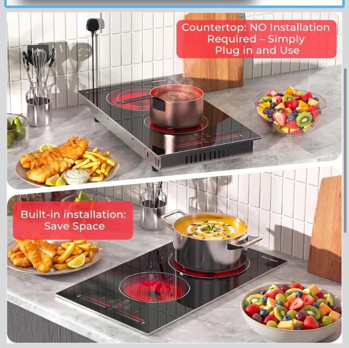 2 Ring Electric Hob Portable with Plug - Image 2