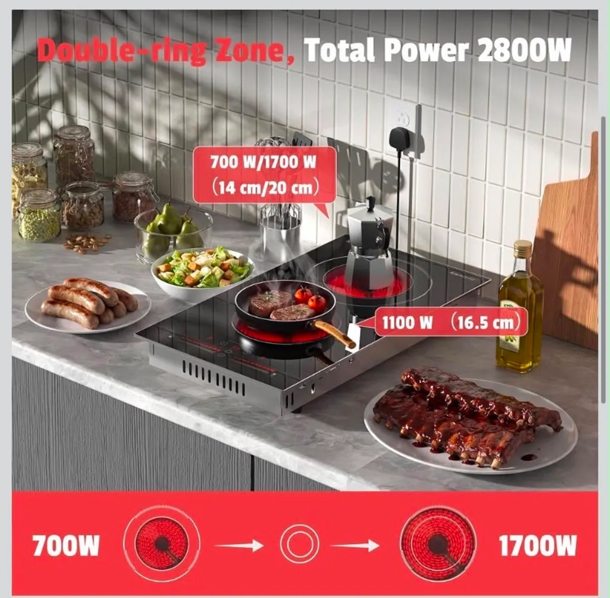 2 Ring Electric Hob Portable with Plug - Image 3