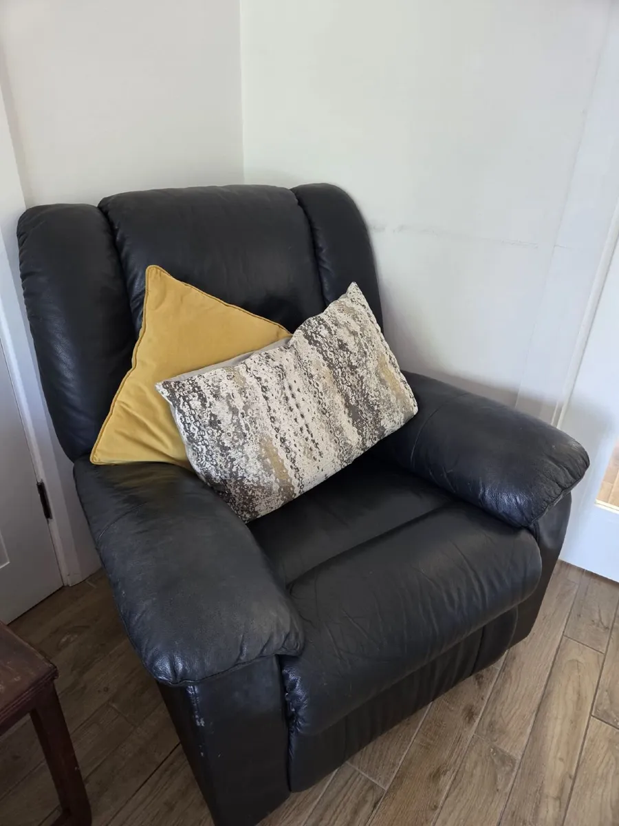 Corner Couch and Black Leather Recliner Armchair - Image 2