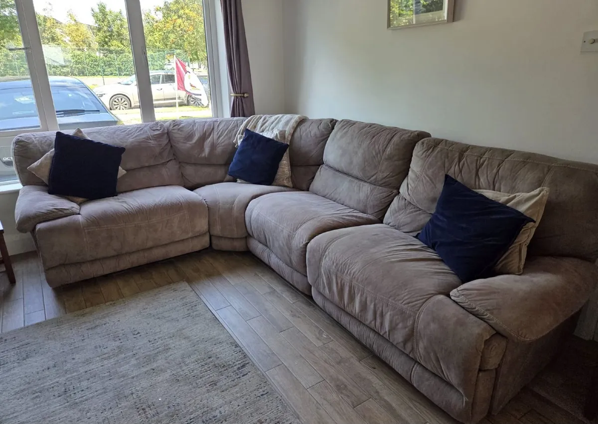 Corner Couch and Black Leather Recliner Armchair - Image 1