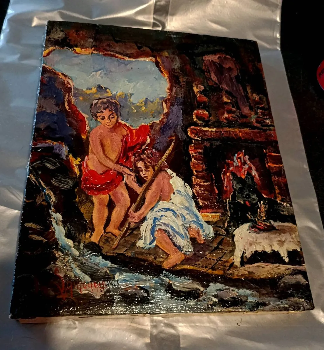 Antique oil painting on blind frame - Image 1