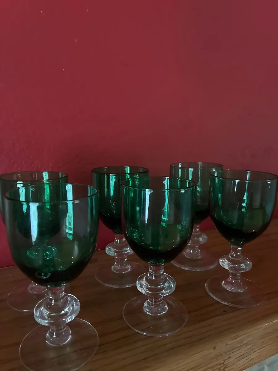 Set of 6 Vintage Green Hock / Wine Glasses - Image 2