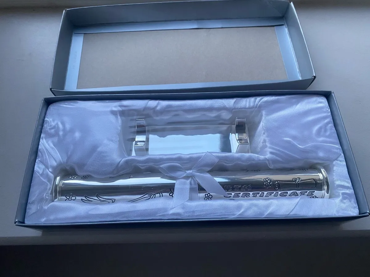 Silver Plated Birth Certificate Holder & Stand - Image 1