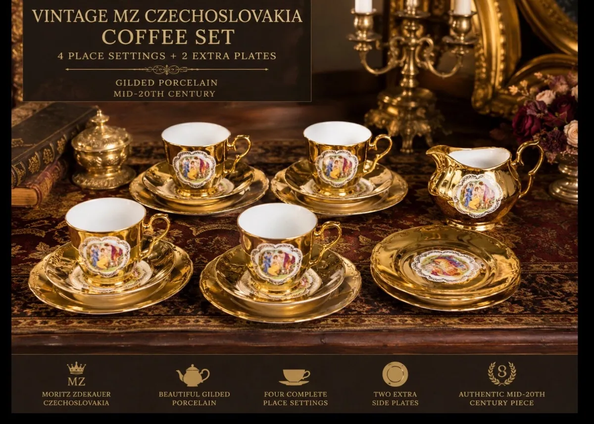 Vintage MZ Czech Gilded Porcelain Coffee Set - Image 1