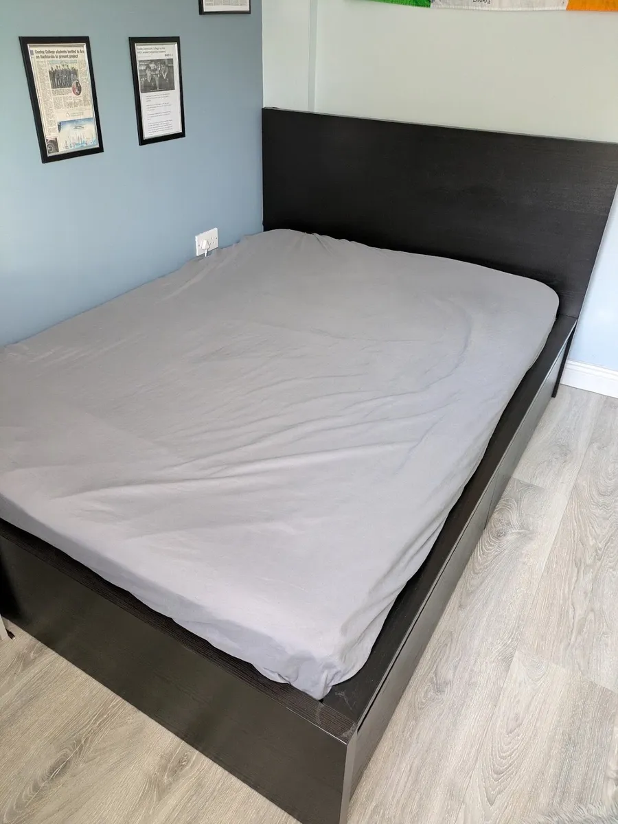 IKEA Malm Double Bed +4 Storage Drawers +Mattress - Image 1