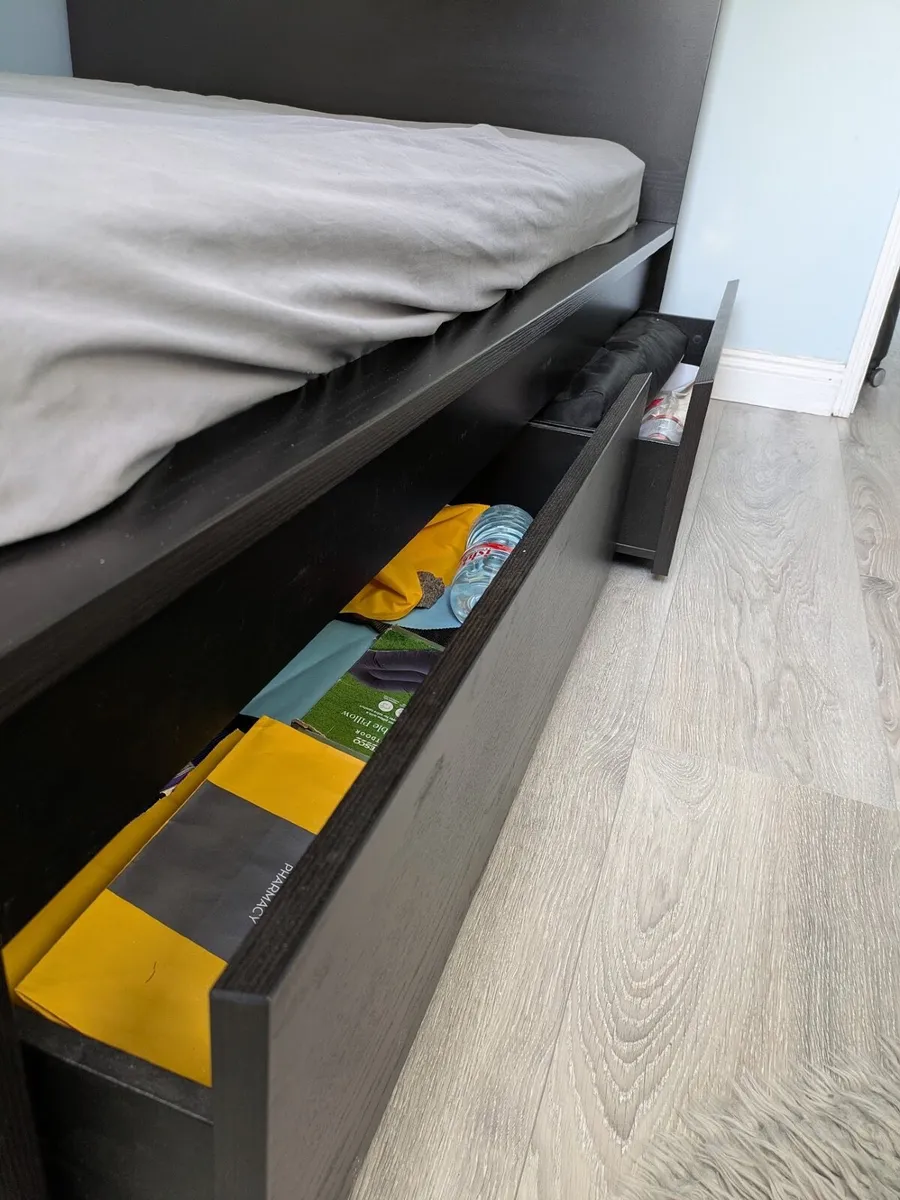 IKEA Malm Double Bed +4 Storage Drawers +Mattress - Image 2