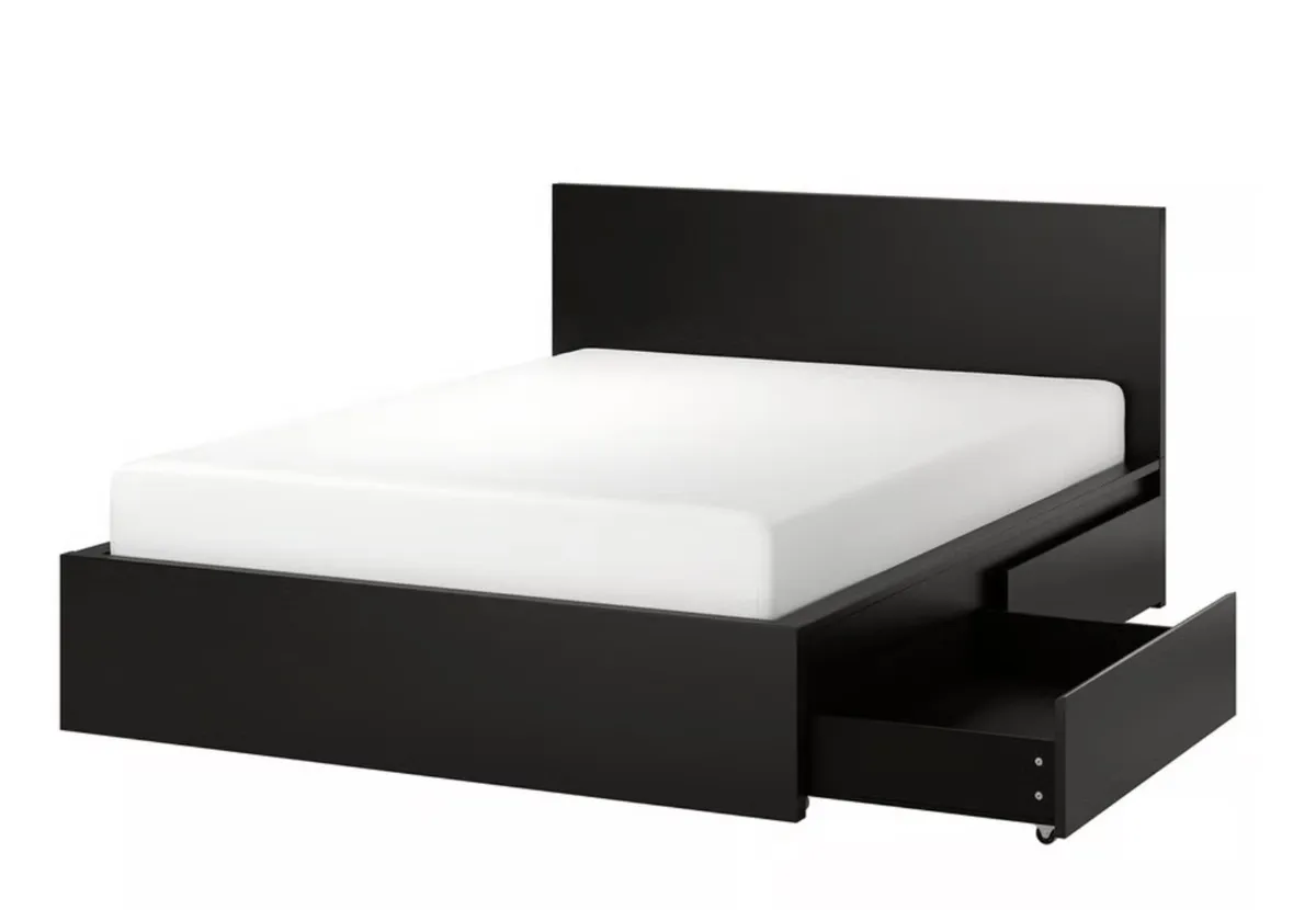 IKEA Malm Double Bed +4 Storage Drawers +Mattress - Image 3