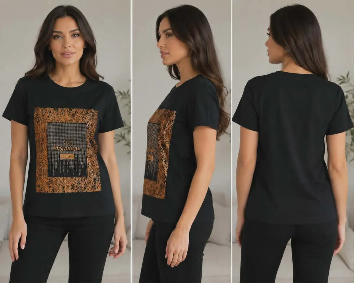 Women's Black Graphic T-Shirt "C'est Magnifique - Image 1