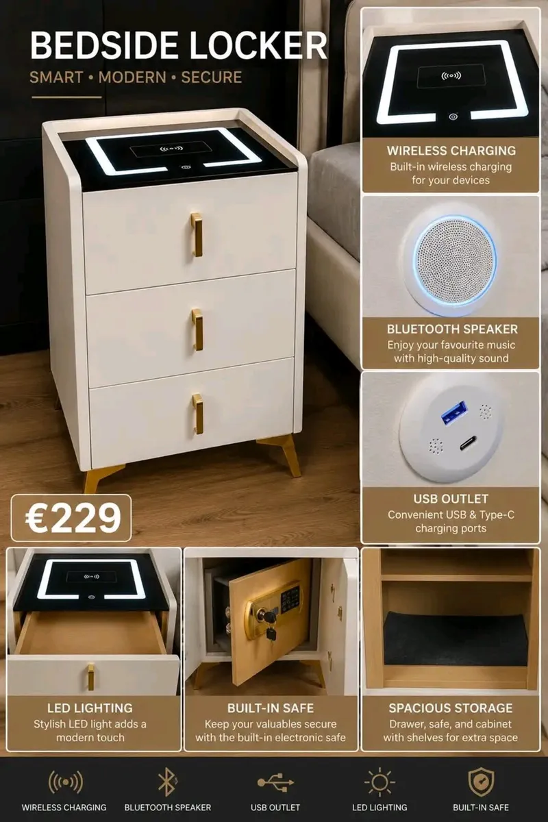 Modern Smart Bedside Locker With Safe - Image 1