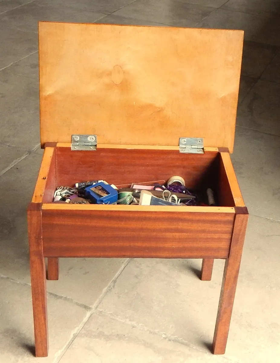 Vintage Parquetry Top Solid Wood Sewing Box - Image 3