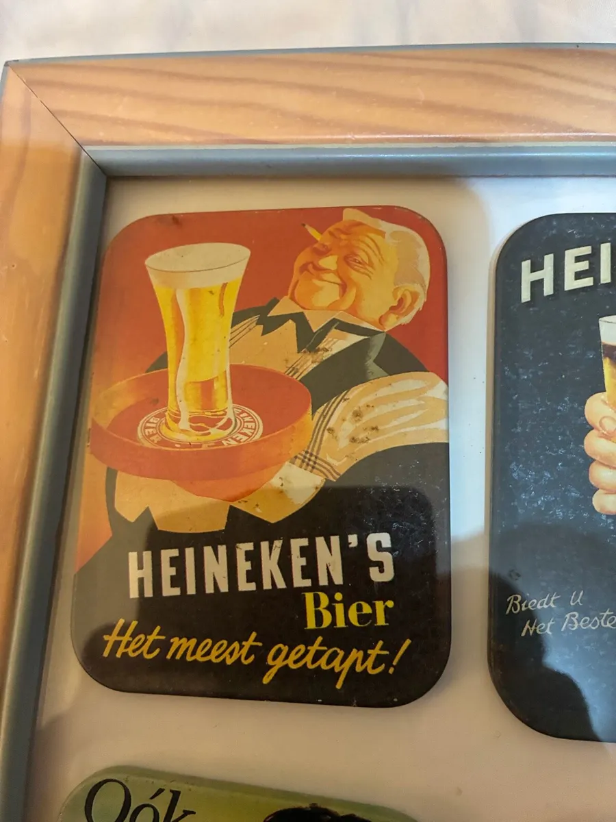 Framed Vintage Metal Heineken Coasters - Image 2