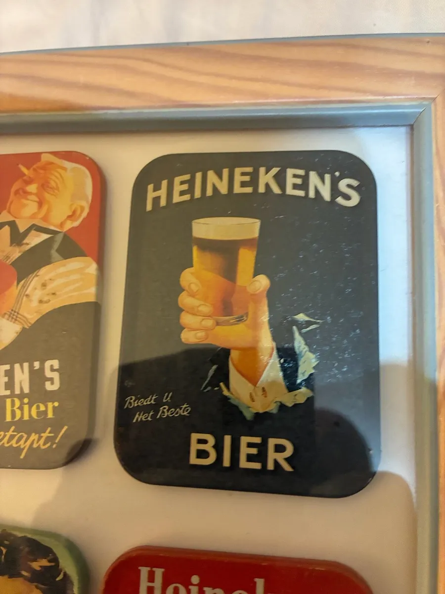 Framed Vintage Metal Heineken Coasters - Image 3