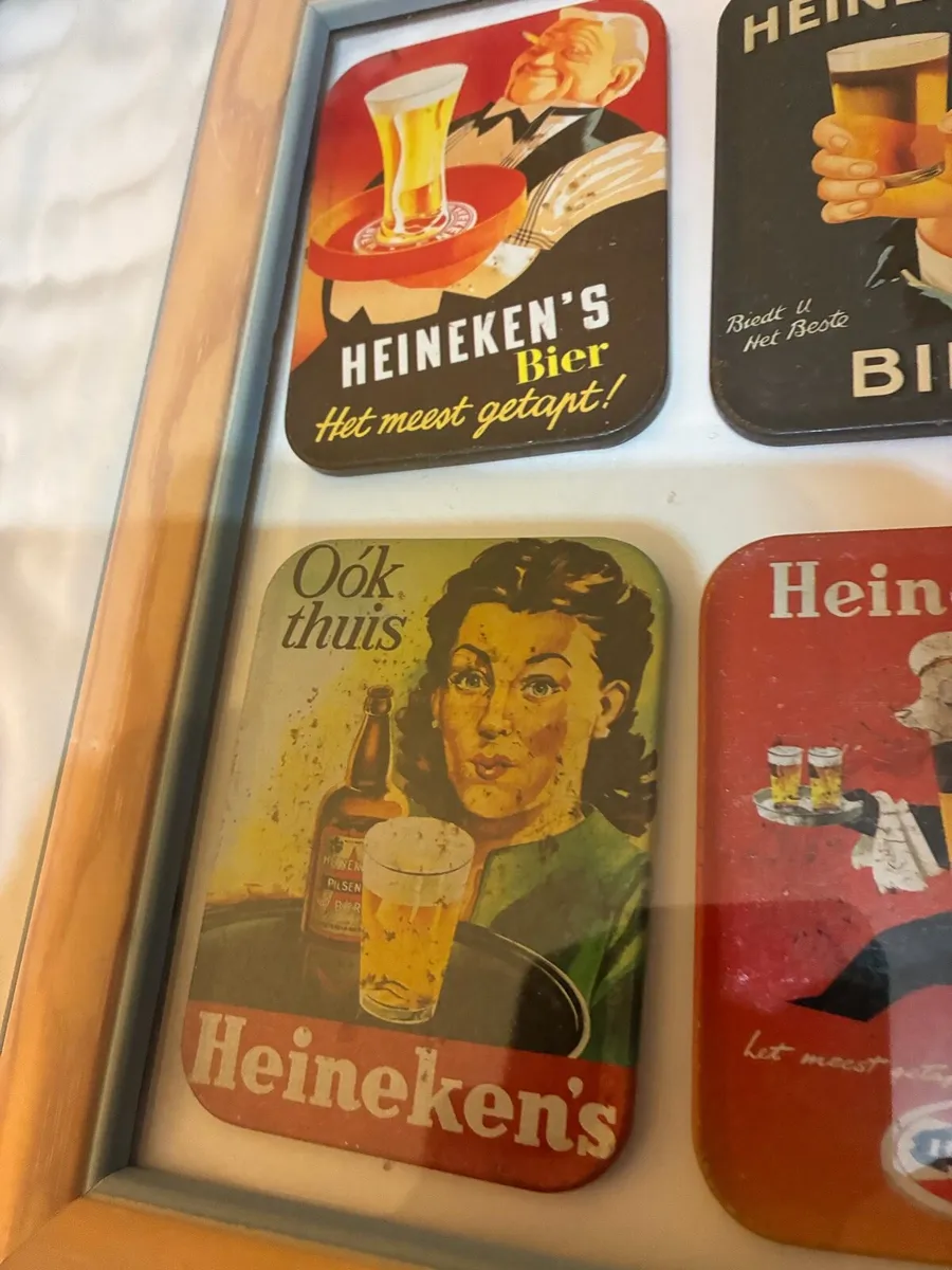 Framed Vintage Metal Heineken Coasters - Image 4