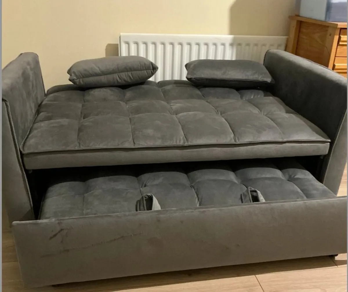Sofa bed, grey velvet, 2-seater - Image 4