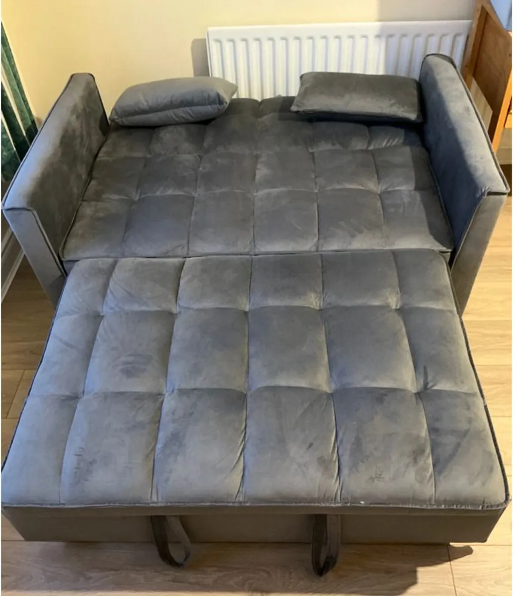 Sofa bed, grey velvet, 2-seater - Image 2