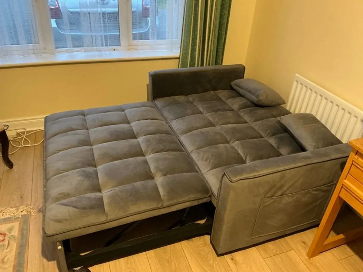 Sofa bed, grey velvet, 2-seater - Image 3