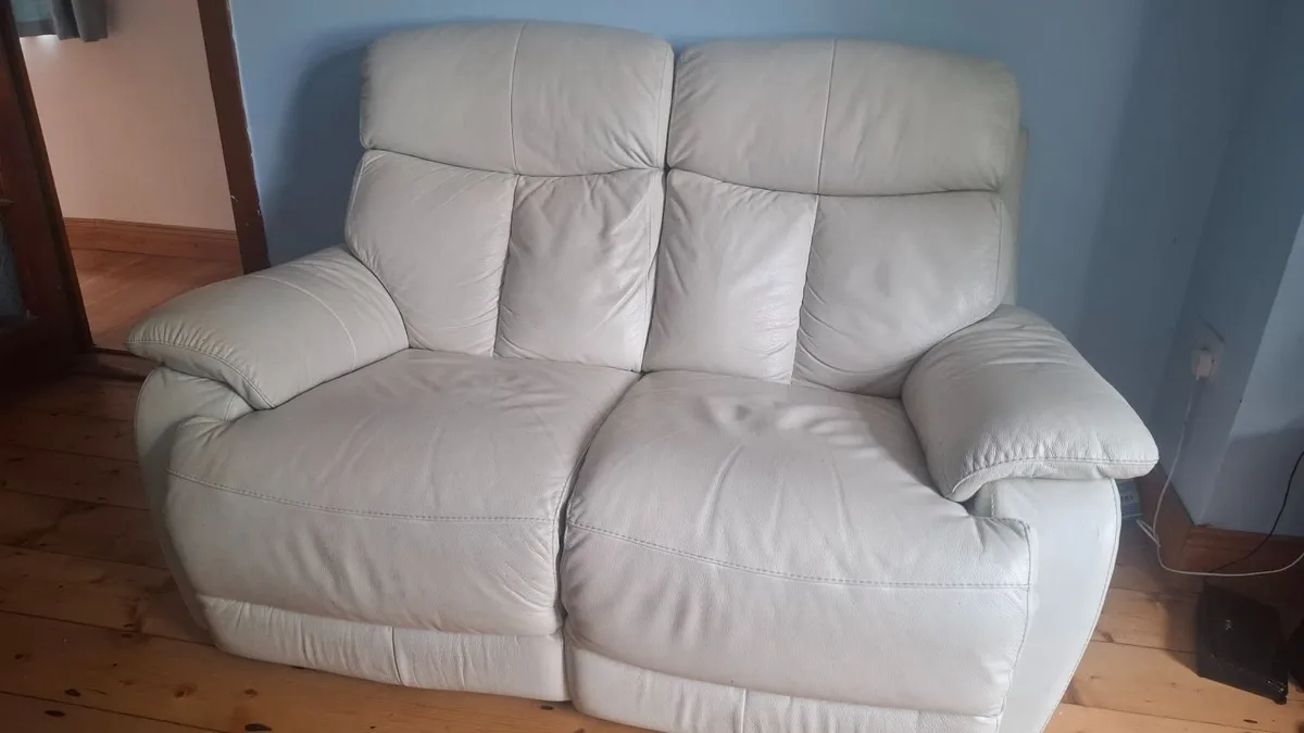 FREE Cream Leather Two-Seater Sofa - Image 1