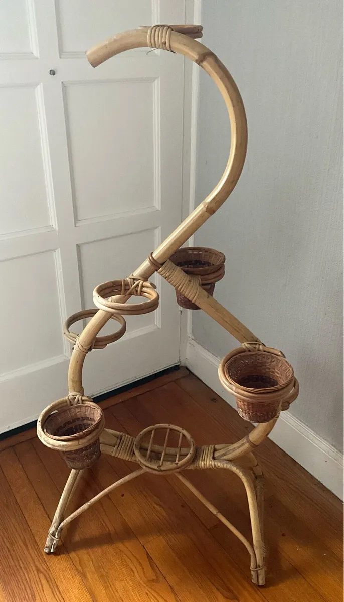 Vintage Retro Free Standing Bamboo Plant Stand - Image 1