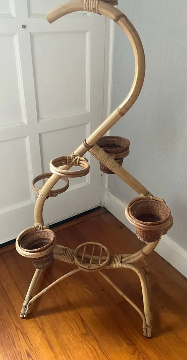 Vintage Retro Free Standing Bamboo Plant Stand - Image 2