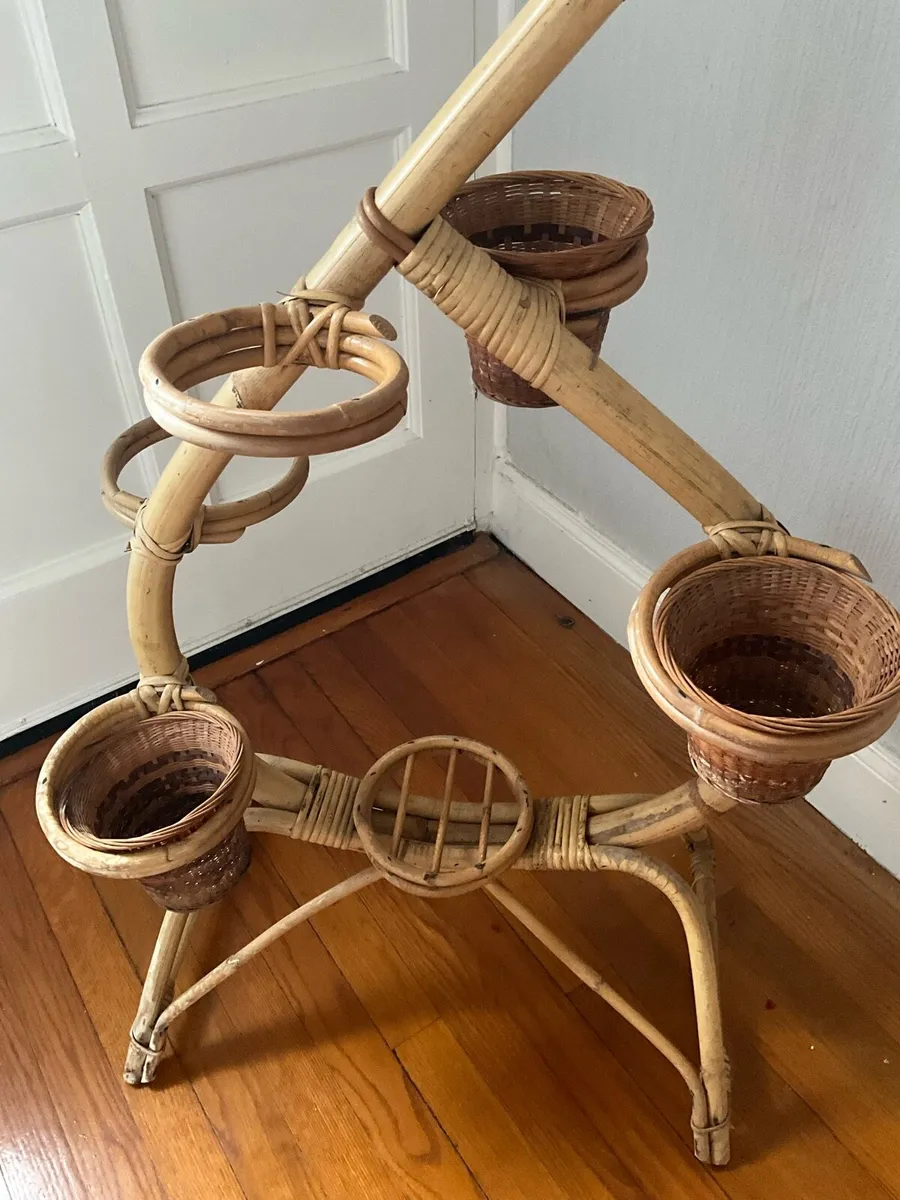 Vintage Retro Free Standing Bamboo Plant Stand - Image 3