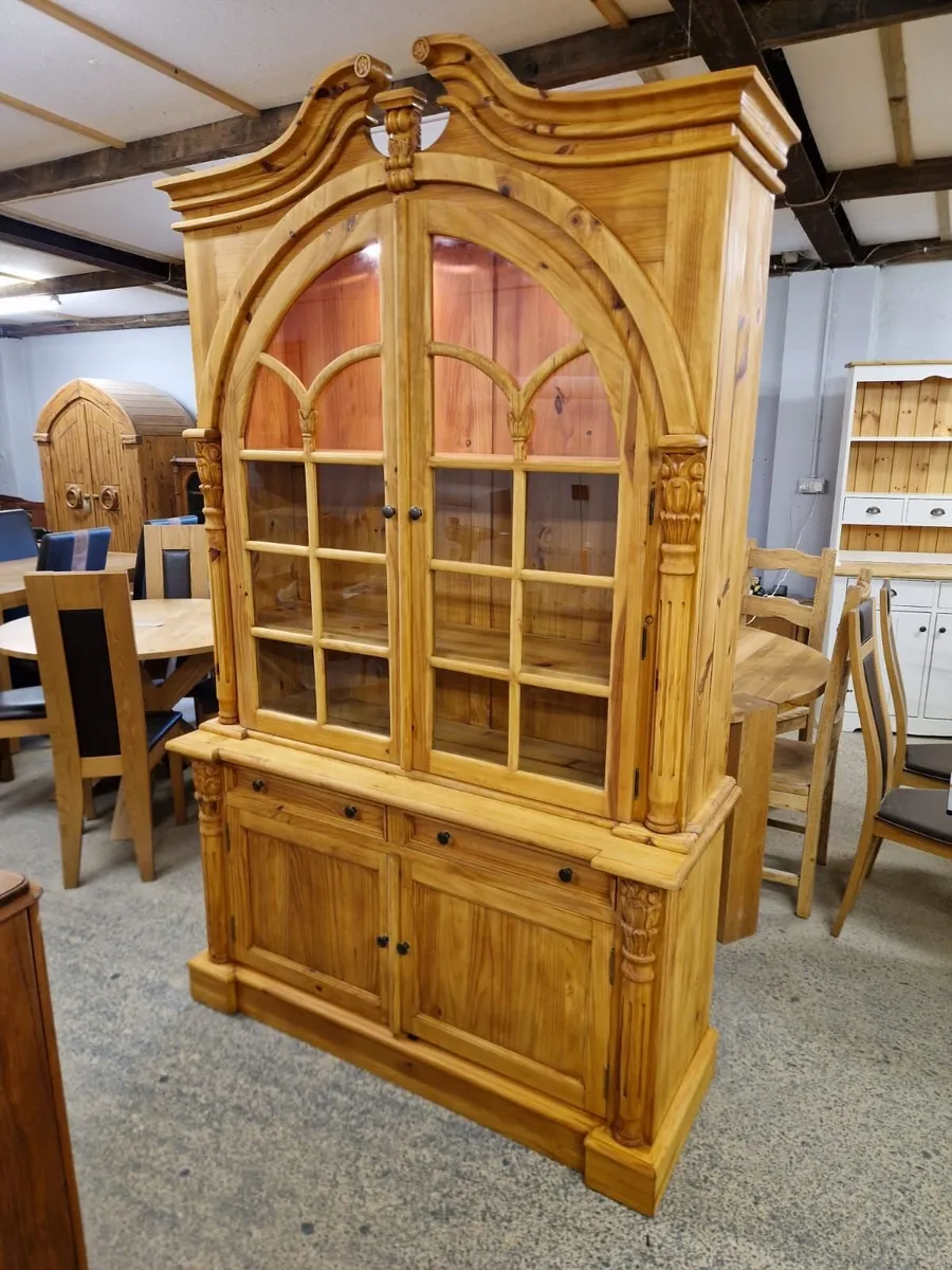 Large vintage pine cabinet, display, cupboard - Image 1