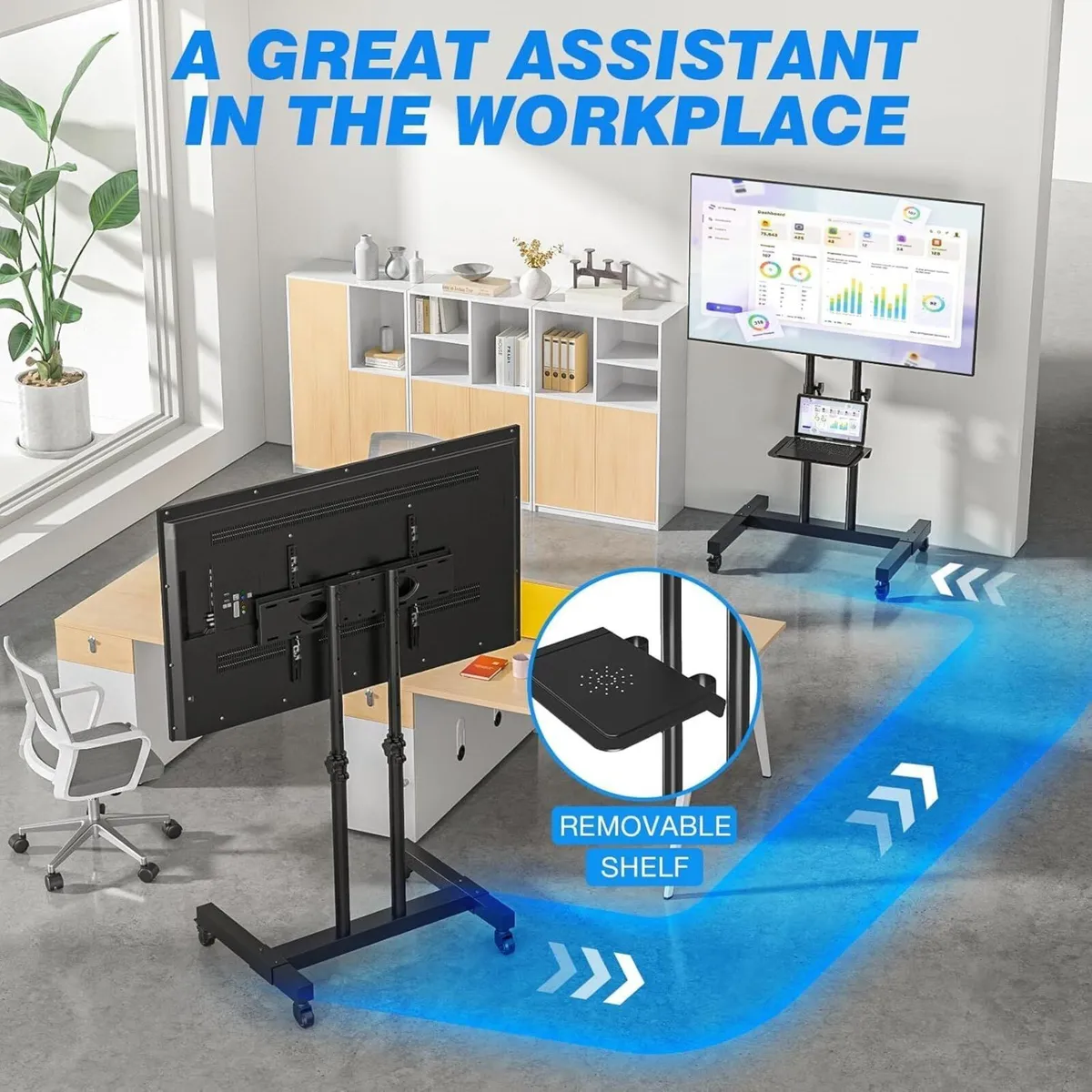 Tall Mobile TV Stand on Wheels for 32-80 - Image 2