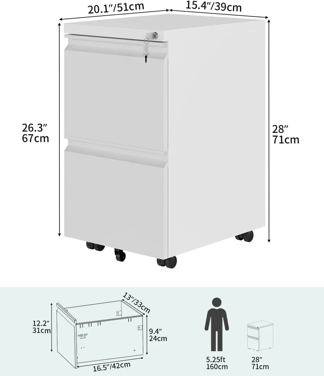 Mobile Filing Cabinet with 2 Lockable Drawers - Image 3