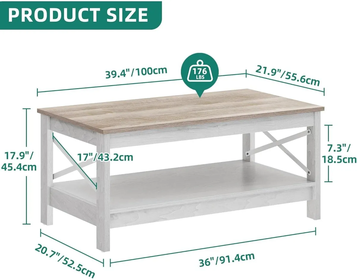 Coffee Table Living Room 2-Tier Thick Wood - Image 2