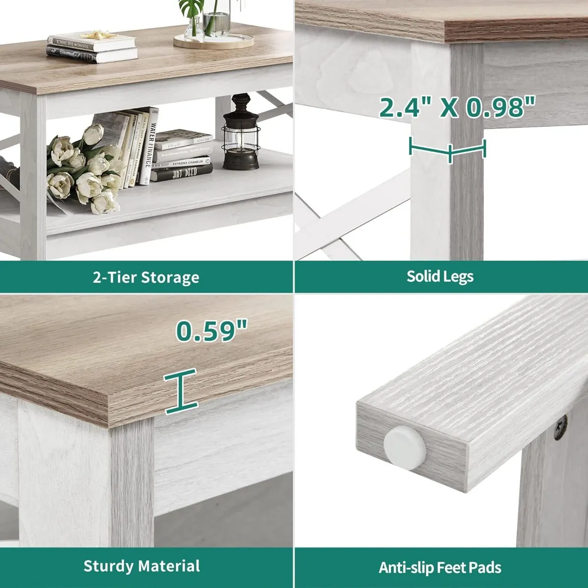 Coffee Table Living Room 2-Tier Thick Wood - Image 3