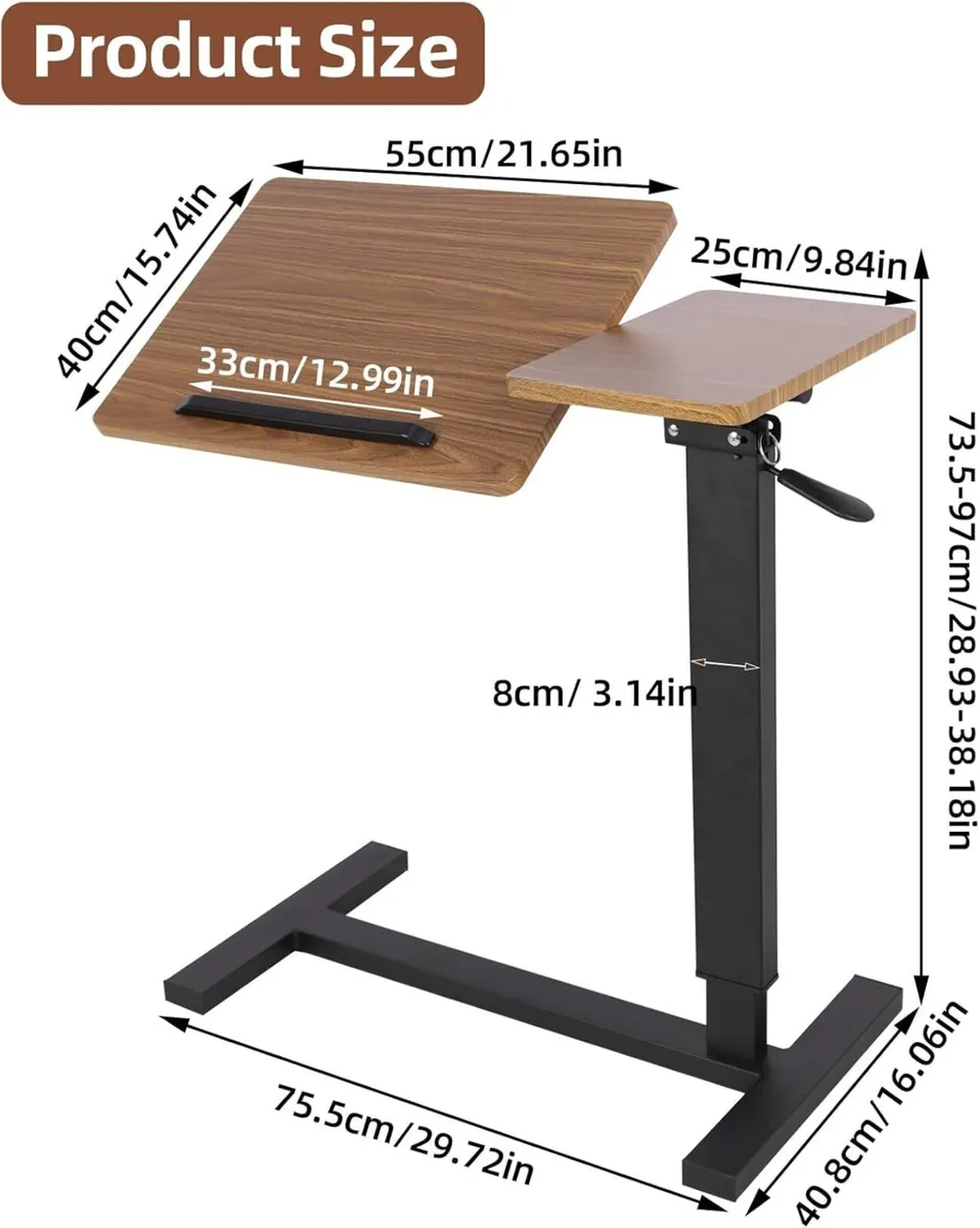Overbed Table with Hidden Wheels Height - Image 3