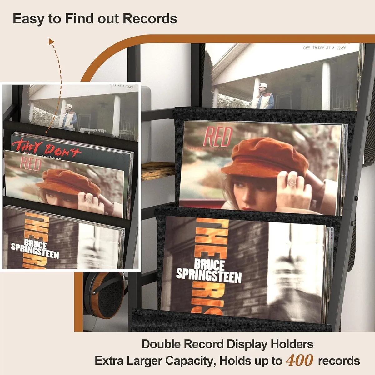 Record Player Stand with Vinyl Storage for 280 - Image 4