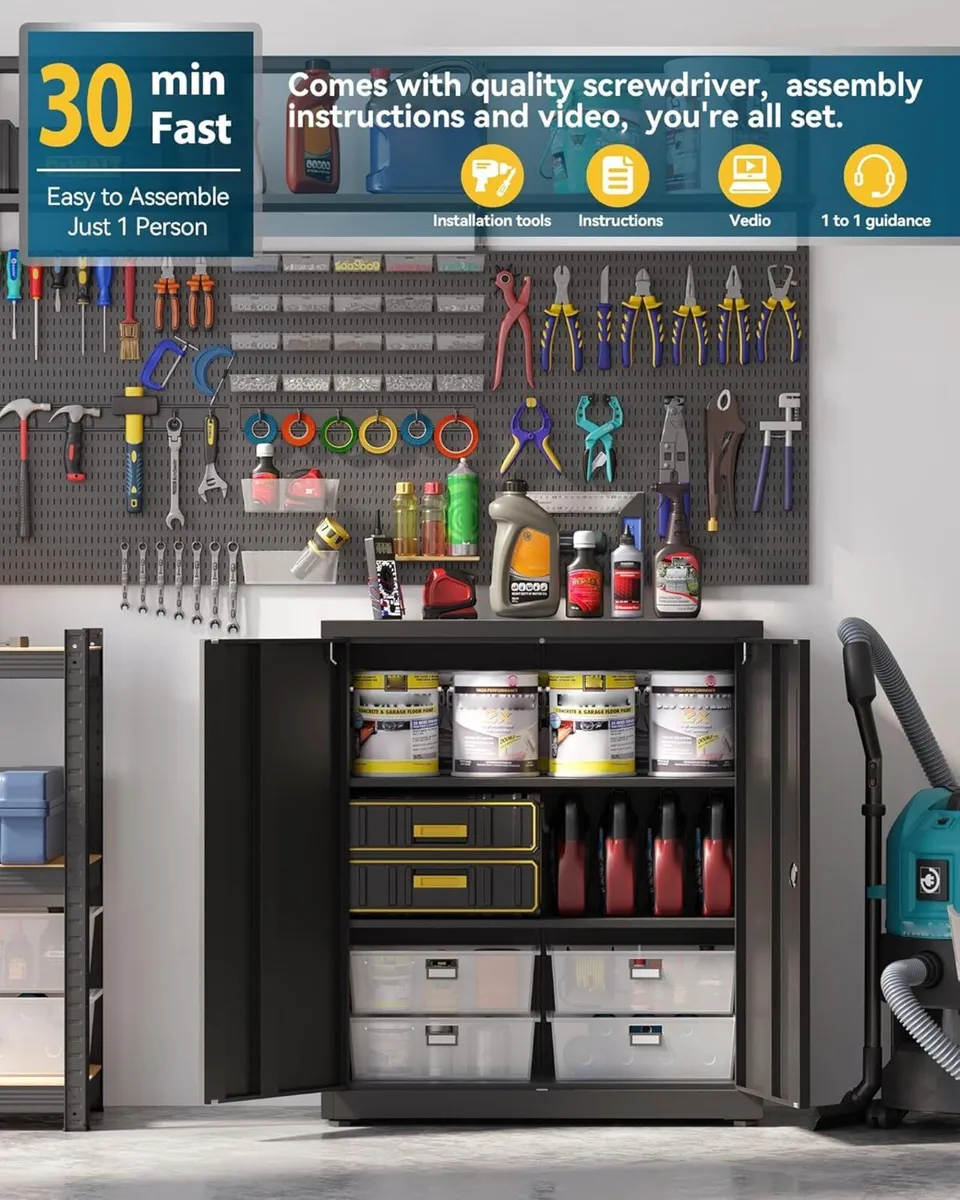 Metal Storage Cabinet Locking Garage 3-Tier Office - Image 3