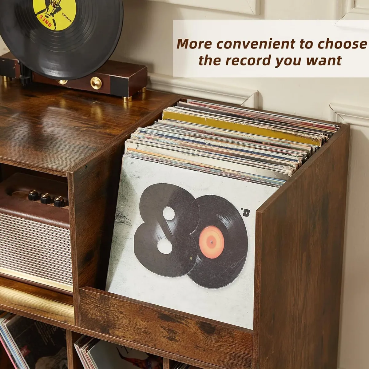 Large Record Stand with Storage and Shelf Vinyl - Image 3