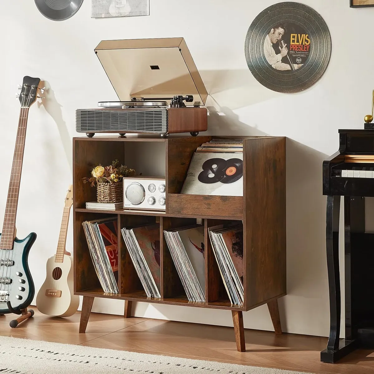 Large Record Stand with Storage and Shelf Vinyl - Image 4